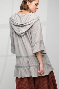 Easel Kimono Sleeve Soft Cotton Towel Hoodie in Pigeon Shirts & Tops Easel   