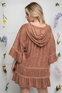 Easel Kimono Sleeve Soft Cotton Towel Hoodie in Mocha Shirts & Tops Easel   
