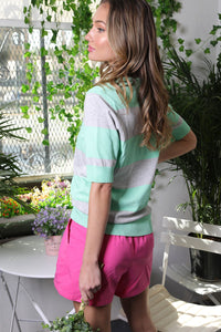 Vine & Love Striped Sweater Top in Aqua Shirts & Tops Vine & Love   