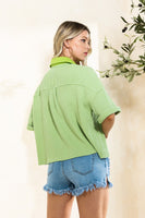 Oddi Solid Color Waffle Knit Short Sleeve Jacket in Washed Lime