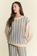 Load image into Gallery viewer, J.nna Vertical Stripe Dolman Sweater in Blue Beige
