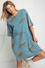 Load image into Gallery viewer, Easel Cheetah Print T Shirt Dress in Washed Denim  Easel   
