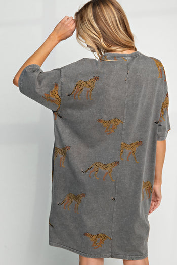 Easel Cheetah Print T Shirt Dress in Ash Dress Easel   