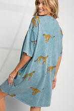 Load image into Gallery viewer, Easel Cheetah Print T Shirt Dress in Washed Denim  Easel   
