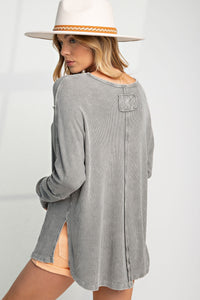 Easel Thermal Ribbed Knit Top Light Ash ON ORDER ESTIMATED ARRIVAL LATE OCTOBER Shirts & Tops Easel   
