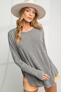 Easel Thermal Ribbed Knit Top Light Ash ON ORDER ESTIMATED ARRIVAL LATE OCTOBER Shirts & Tops Easel   