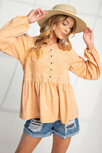 Easel Embroidered Babydoll Top in Coral Cream Shirts & Tops Easel   