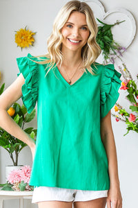 First Love Solid Color Linen Top in Green Shirts & Tops First Love   