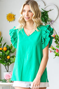 First Love Solid Color Linen Top in Green Shirts & Tops First Love   