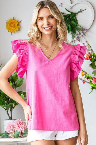 First Love Solid Color Linen Top in Pink Shirts & Tops First Love   