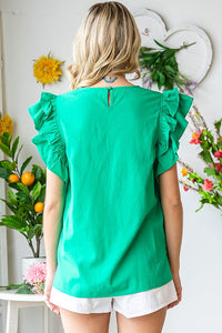 First Love Solid Color Linen Top in Green Shirts & Tops First Love   