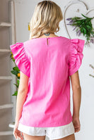 First Love Solid Color Linen Top in Pink Shirts & Tops First Love   