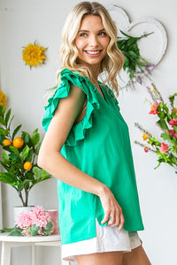 First Love Solid Color Linen Top in Green Shirts & Tops First Love   