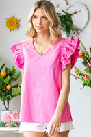 First Love Solid Color Linen Top in Pink Shirts & Tops First Love   