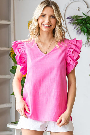 First Love Solid Color Linen Top in Pink Shirts & Tops First Love   