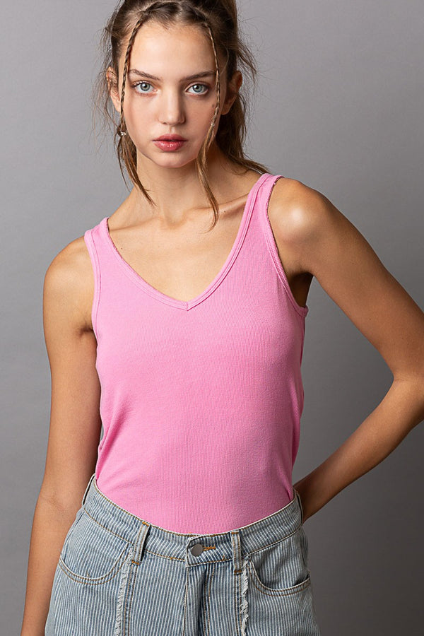 POL Solid Color Ribbed Sleeveless Top in Candy Pop Pink Shirts & Tops POL Clothing   