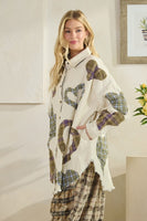 Oli & Hali Mineral Washed OVESIZED Top with Mixed Plaid Heart Patches in Cream