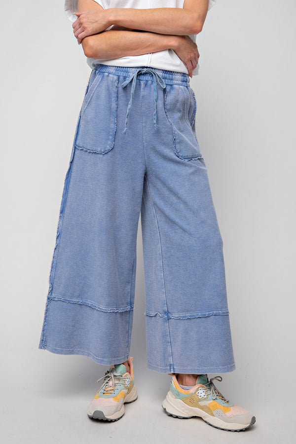 Easel Terry Palazzo Pants in Denim ON ORDER ESTIMATED ARRIVAL DECEMBER Pants Easel   