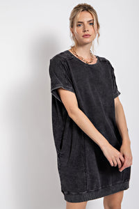 Easel Mineral Wash T Shirt Dress in Washed Black Dress Easel   