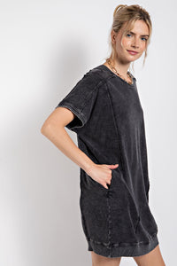 Easel Mineral Wash T Shirt Dress in Washed Black Dress Easel   