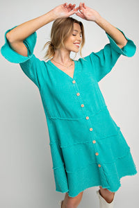 Easel Mineral Washed Cotton Gauze Tiered Dress in Seafoam Dress Easel   