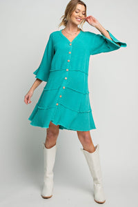 Easel Mineral Washed Cotton Gauze Tiered Dress in Seafoam Dress Easel   