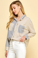 Load image into Gallery viewer, Millibon Multi Stripe Button Down Top in Navy/Taupe Shirts &amp; Tops Millibon   
