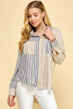 Load image into Gallery viewer, Millibon Multi Stripe Button Down Top in Navy/Taupe Shirts &amp; Tops Millibon   
