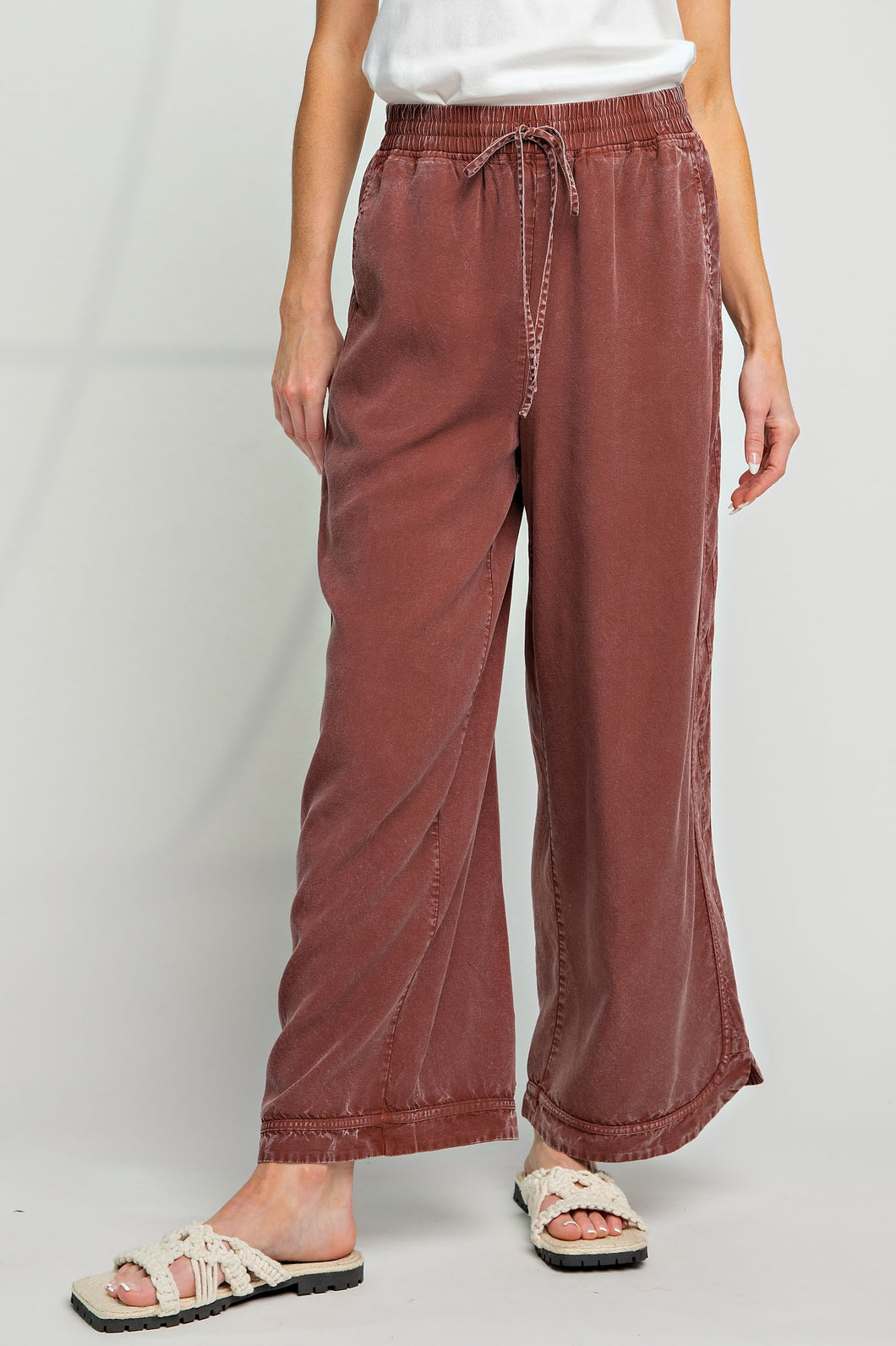 Easel Mineral Washed Wide Leg Pants in Espresso Pants Easel   