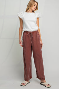Easel Mineral Washed Wide Leg Pants in Espresso Pants Easel   