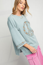 Load image into Gallery viewer, Easel Floral Peace Sign Pullover in Faded Blue ON ORDER Shirts &amp; Tops Easel   
