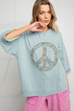 Load image into Gallery viewer, Easel Floral Peace Sign Pullover in Faded Blue Shirts &amp; Tops Easel   
