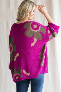 Jodifl Flower Print Knit Sweater in Magenta Shirts & Tops Jodifl   