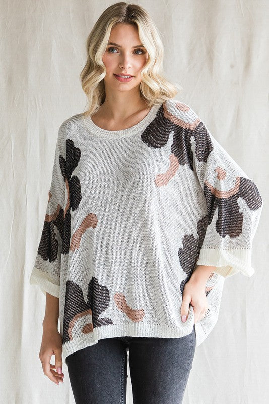 Jodifl Flower Print Knit Sweater in Ivory Shirts & Tops Jodifl   