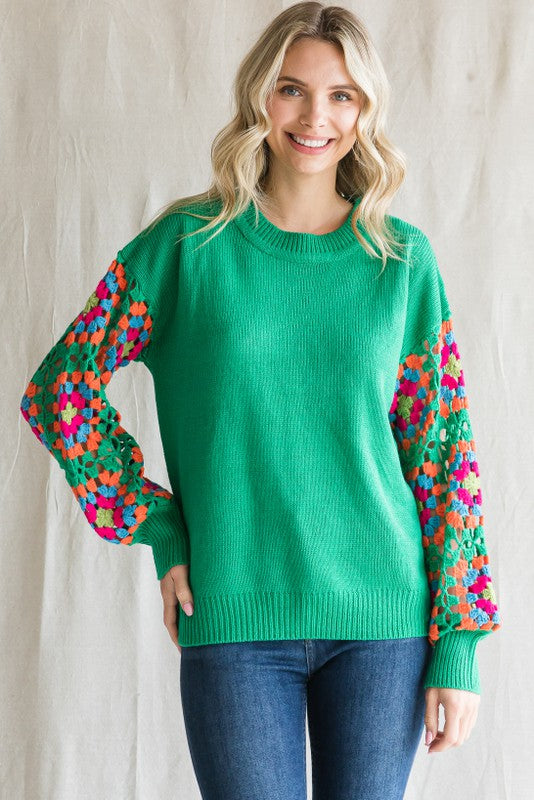 Jodifl Solid Knit Unique Colors Sleeves Sweater in Emerald Shirts & Tops Jodifl   