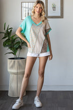 Load image into Gallery viewer, 7th Ray Mixed Print Textured Patchwork Top in Mint
