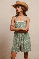 BiBi Floral Print Short Overalls in Sage