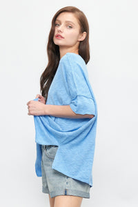 Newbury Kustom Boxy Short Sleeve Sweater in Blue Shirts & Tops Newbury Kustom   