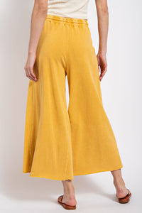 Easel Washed Terry Knit Wide Leg Pants in Mustard ON ORDER ESTIMATED ARRIVAL DECEMBER  Easel   