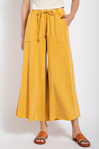 Easel Washed Terry Knit Wide Leg Pants in Mustard ON ORDER ESTIMATED ARRIVAL DECEMBER  Easel   