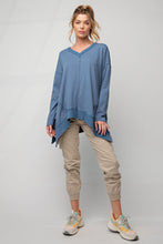 Load image into Gallery viewer, Easel Long Sleeve Sharkbite Hem Tunic in Washed Denim Shirts &amp; Tops Easel   
