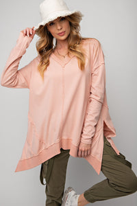 Easel Long Sleeve Sharkbite Hem Tunic in Blush Shirts & Tops Easel   