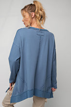 Load image into Gallery viewer, Easel Long Sleeve Sharkbite Hem Tunic in Washed Denim Shirts &amp; Tops Easel   
