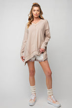 Load image into Gallery viewer, Easel Long Sleeve Sharkbite Hem Tunic in Light Mushroom Shirts &amp; Tops Easel   
