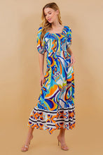 Load image into Gallery viewer, SundayUp Swirl Print Smocked Top Maxi Dress in Blue Dress SundayUp   
