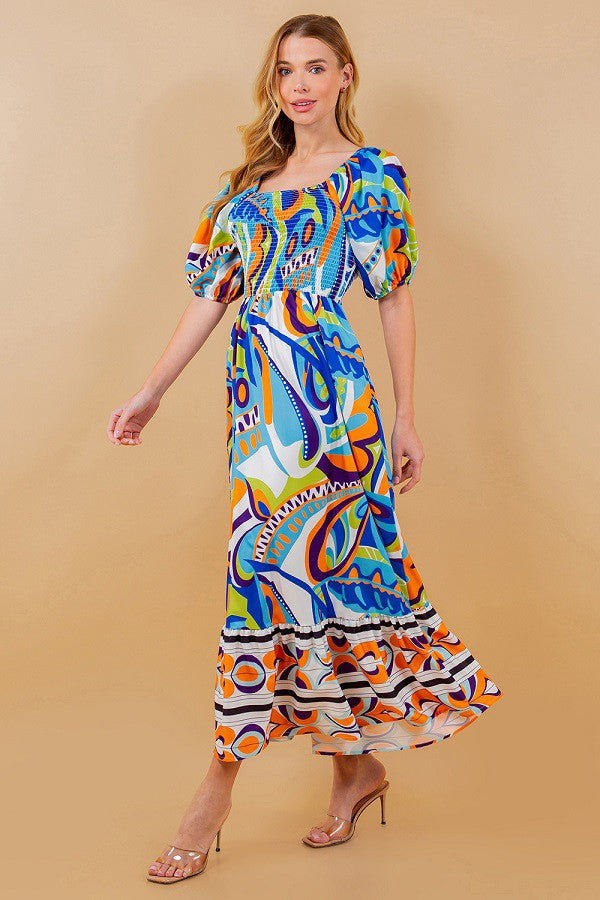 SundayUp Swirl Print Smocked Top Maxi Dress in Blue-FINAL SALE – June Adel