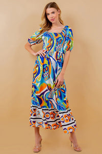 SundayUp Swirl Print Smocked Top Maxi Dress in Blue Dress SundayUp   