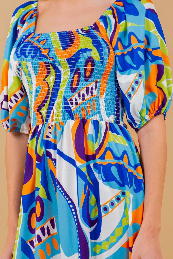 SundayUp Swirl Print Smocked Top Maxi Dress in Blue-FINAL SALE – June Adel
