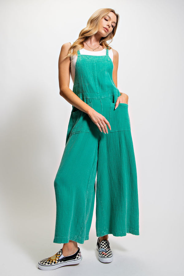 Easel Washed Cotton Jumpsuit/Overalls in Atlantis Green ON ORDER Overalls Easel   