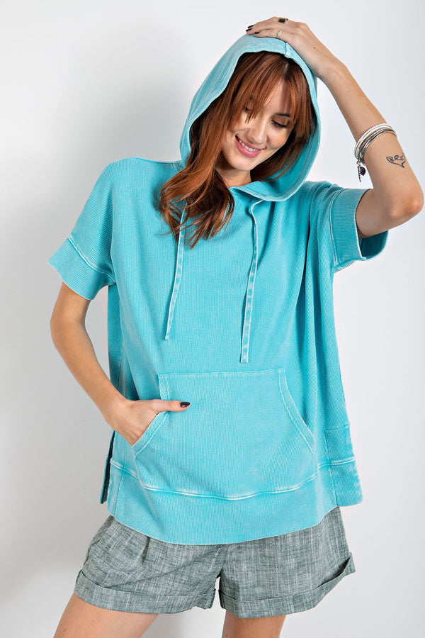 Easel Thermal Pullover Hoodie in Turquoise Top Easel   